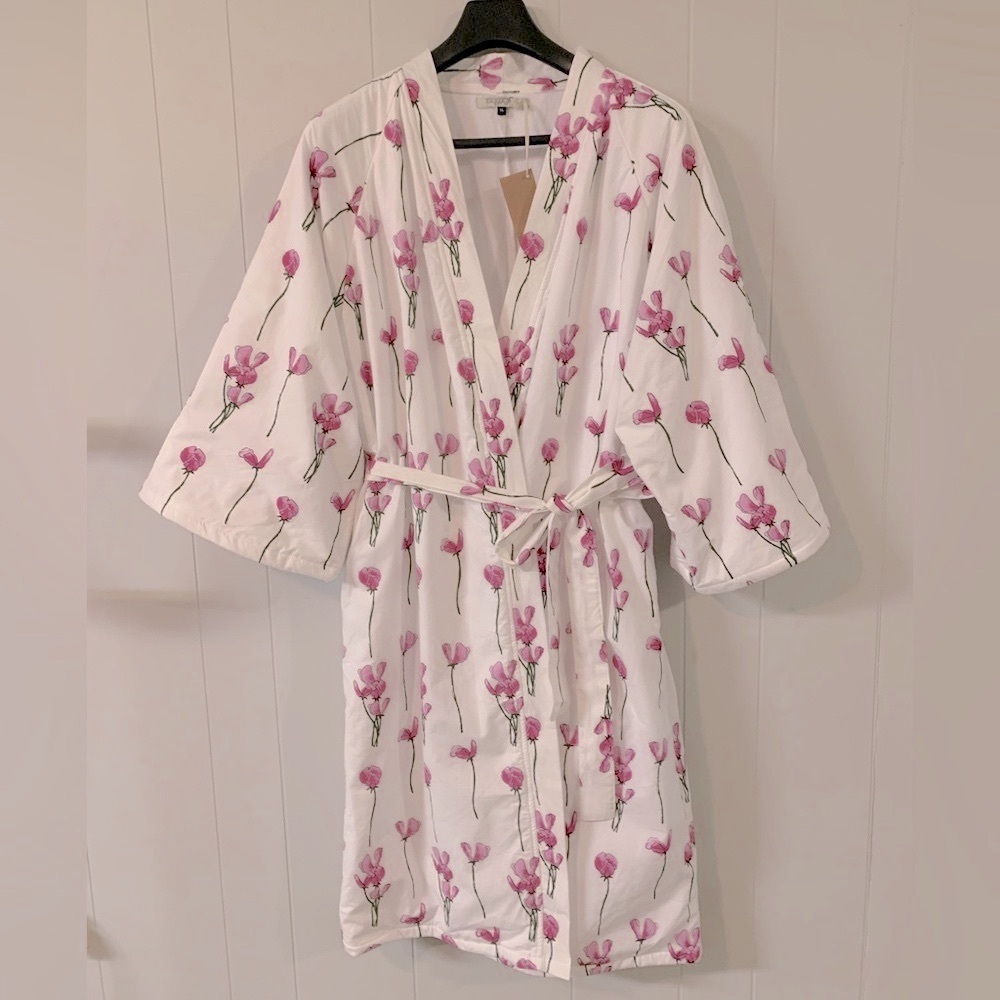 NWT Their Nibs 100% Cotton kimono Robe with pink floral Belted Women Size XL